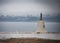 Statue of Peruvian Naval hero Miguel Grau overlooking the Pacific Coast. Lima, Peru