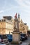 Statue of Pierre Corneille with traffic cone on his head, outside Pantheon, paris, France