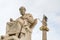 Statue of Plato and goddess Athena against cloudy sky, Athens, Greece