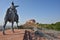 Statue of Rao Jodha and Majestic Mehrangarh Fort located in Jodhpur, Rajasthan, is one of the largest forts in India.