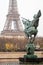 Statue of resurgent France pointing towards the Eiffel Tower from the Bir Hakeim bridge in Paris 2