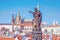 Statue of saint, Charles Bridge and Prague castle, Czech