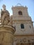 Statue of a Saint in front of the  church of St. NicolÃ² to Avola in Sicily, Italy.