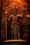 A statue of a Shamash the ancient Mesopotamian sun god, holding a staff. Generative AI image.