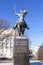 statue of Simon Bolivar on a horse with his sword in his hand