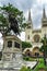 Statue of Simon Bolivar in Parque Seminario Seminar Park and the Metropolitan Cathedral of Guayaquil