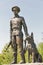 Statue of Soviet border guard with a dog in Lysianka, Ukraine.