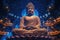 Statue of Spiritual Teacher Buddha in Calm Rest Pose with Shining Light on a dark background. Generative AI