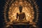 Statue of Spiritual Teacher Buddha in Calm Rest Pose with Shining Light on a dark background. Generative AI