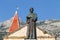 Statue standing in front of church in the historic centre of Makarska town, Croatia