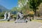 Statue of Taroko people at Taroko National Park Visitor Center in Taroko National Park, Xiulin, Hualien, Taiwan