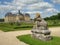 Statue at Vaux-le-vicomte: historical garden, tourism, France