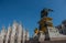 Statue of Vittorio Emanuele on horseback smeared with yellow color