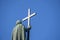 Statue of Vladimir the Great over blue sky background in Kyiv, Ukraine, close up. Copy space