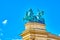 The statue of war on the top of colonnade of Millennium Monument on Heroes` Square of Budapest, Hungary