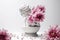 A statue of a woman holding a bunch of flowers. AI generative image. surreal still life element on white background