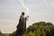 Statue of Xuanzang side view in front of Big WIld Goose Pagoda,