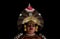 Statue of Yakshagana dace artist  on black background. Yakshagana is a traditional folk dance of India