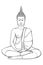 Statueof sitting Buddha meditating in the single lotus position. Intricate hand drawing isolated on white background