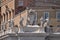 Statues carved by Michelangelo on the top of Saint Peter`s Basilica facade, Rome