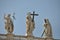 Statues carved by Michelangelo on the top of Saint Peter`s Basilica facade, Rome