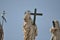 Statues carved by Michelangelo on the top of Saint Peter`s Basilica facade, Rome