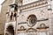 Statues, columns and stucco moldings on the facade of the Colleoni Chapel. Bergamo, Italy