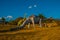 Statues of dinosaurs in the clearing. Prehistoric animal models, sculptures in the valley Of the national Park in Baconao, Cuba.