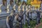 Statues of fighters of the ancient Thai martial art Muay Boran in the temple of Bang Kung Camp