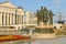 Statues and flowers at Macedonia Square,Skopje,Macedonia