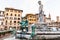 Statues Fountain of Neptune on Piazza in morning