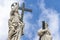 Statues of Jesus Christ and an Apostle on the upper part of Basilica of San Pietro`s facade