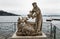 Statues of Saint Francis with Jesus child on Lake Maggiore in Laveno Mombello, Italy