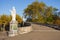 Statues of saints in park near Sanctuary of Our Lady in Lourdes, France. Famous religious centre of pilgrims.