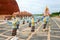 Statues of women dancers in the procession of Boon Bang Fai bamboo rocket Festival