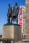 Statues of a worker and a soldier  in the memorial to the defenders of Leningrad