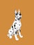 Statuette of  Dalmatian puppy in front of a brown background,