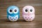 Statuettes of Blue and Pink Owls