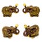 Statuettes of brown elephants with yellow sapphire isolated on a white background
