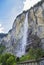 Staunbach Falls in Lauterbrunnen. Waterfall in the Alps. Swiss Alps. Alpine