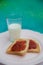 Stawberry jam toast with a glass of milk