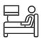 Stay in bed with flu line icon, Home treatment in covid-19 concept, Sick man lying in bed sign on white background, bed