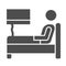 Stay in bed with flu solid icon, Home treatment in covid-19 concept, Sick man lying in bed sign on white background, bed