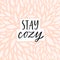 Stay cozy Hand written lettering quote. Cozy phrase for winter or autumn time. Modern calligraphy poster. Minimalist