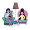 Stay at home, couple in living room with guitar playing music cartoon
