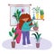 Stay at home, girl with potted plants gardening hobby cartoon