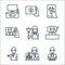 stay at home line icons. linear set. quality vector line set such as cat, artist, exercise, human sleeping, broom, online learning