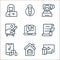 stay at home line icons. linear set. quality vector line set such as watching a movie, work, listening, write, online education,