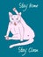 Stay Home poster with a cute cat on a teal background.