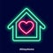 Stay at home poster with neon house and heart